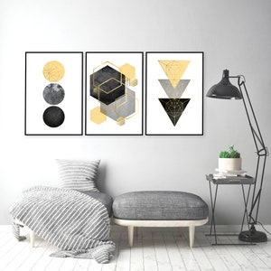 Downloadable Prints, Set of 3 Prints, Print Set, Yellow, Black, Gold, Scandinavian Art, Geometric, Minimalist Poster, Wall Art, Trending Art image 4