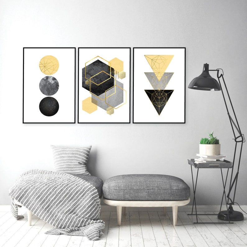 Downloadable Prints, Set of 3 Prints, Print Set, Yellow, Black, Gold, Scandinavian Art, Geometric, Minimalist Poster, Wall Art, Trending Art image 4