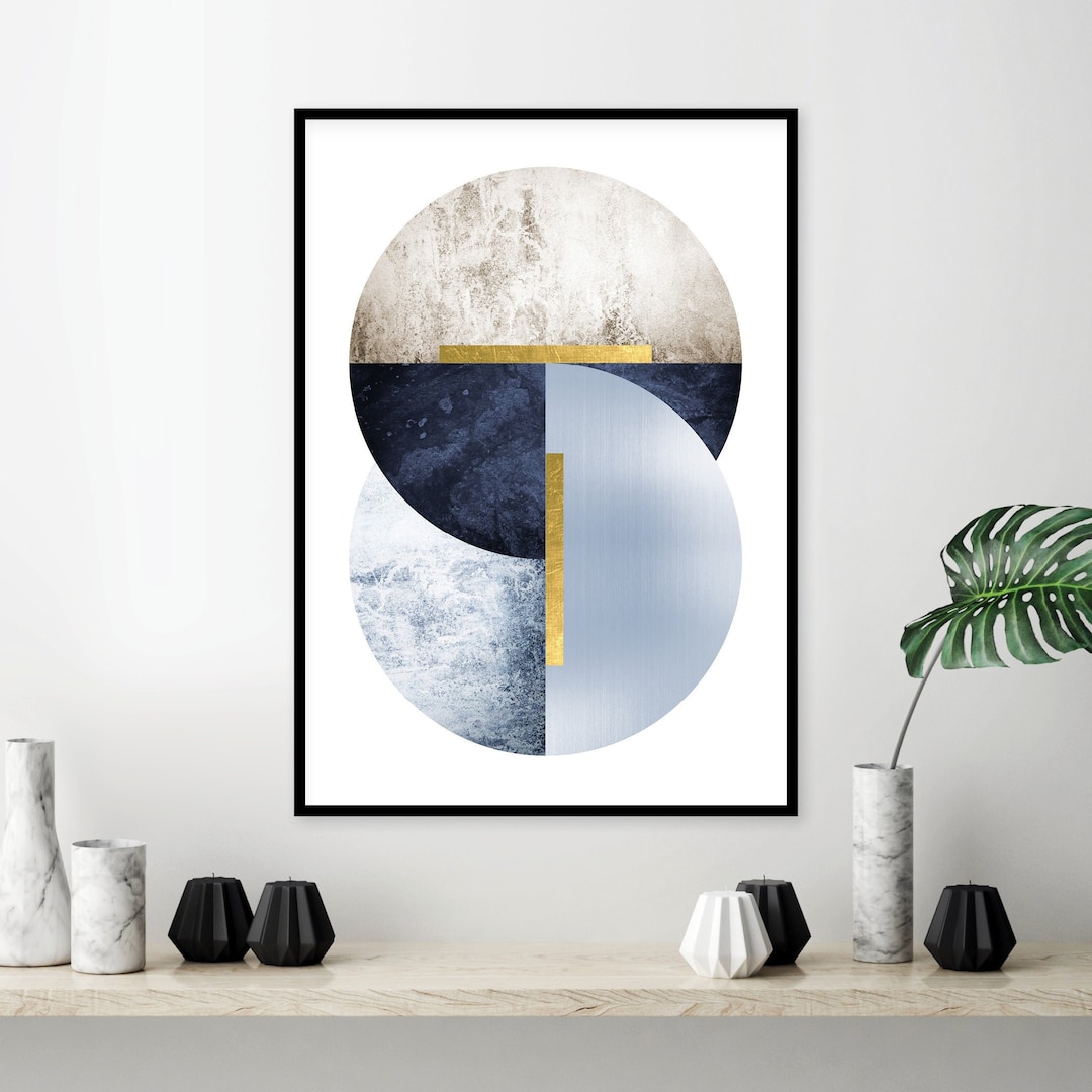 Modern Blue Geometric Wall Art Download Scandi Minimalist Poster in