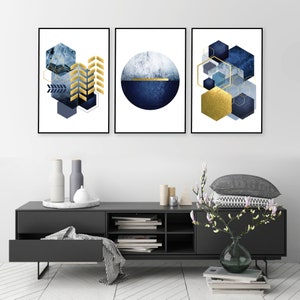 Printable art, Set of 3, Navy gold downloadable prints, Trio matching geometric art, Scandinavian Printable, Minimalist Poster, Trending Now image 10