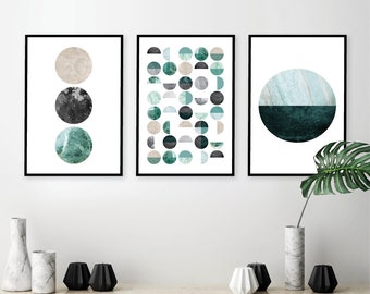 Printable set of 3 green minimalist posters, Print Set trio, Downloadable prints, Minimalist posters, Scandinavian Modern, Green beige