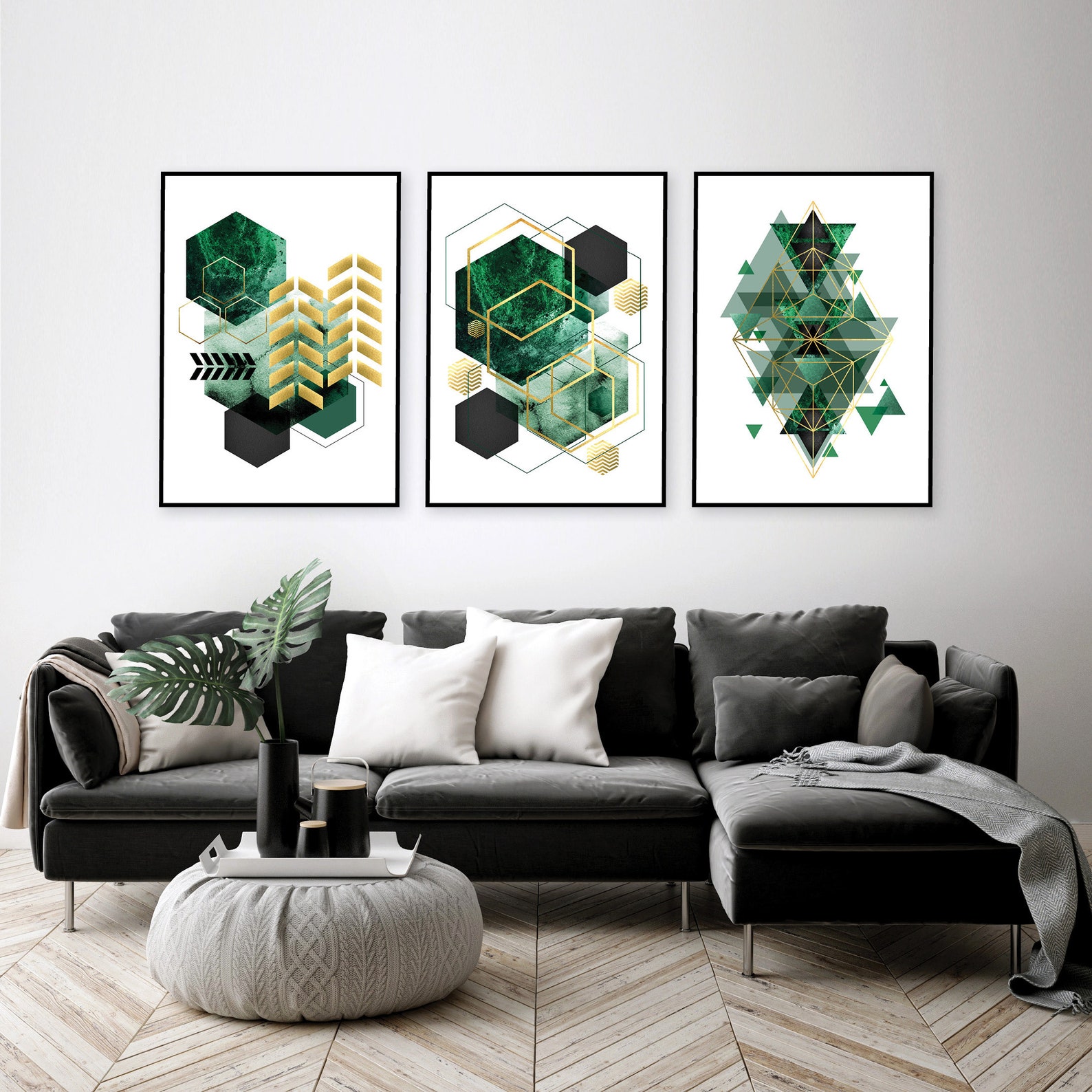 Emerald Green Geometric Downloadable Art Green Gold - Etsy