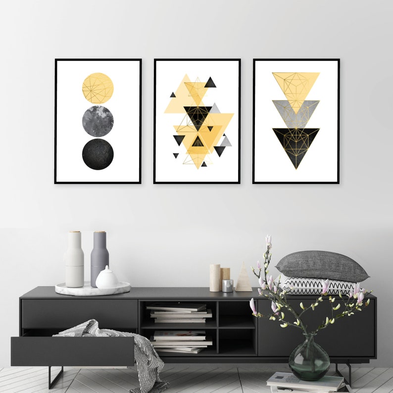 Conjunto de descarga instantánea de 3 impresiones cuadradas escandinavas en oro gris negro amarillo Imprimible arte de pared geométrica decoración del hogar Minimalista Escandinavo imagen 3