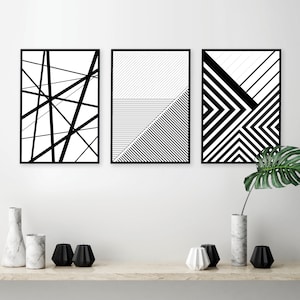 Printable Art, Set of 3 Geometric Prints, Set of 3 Prints, Downloadable Prints, Black White, Posters, Wall Art, Prints, Art, Geometric Lines