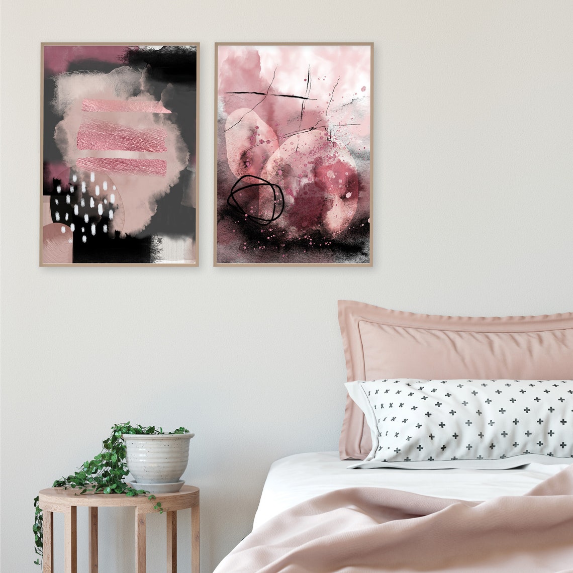 Set of 2 Blush Pink Grey Printable Art Blush Abstract | Etsy