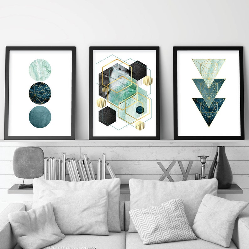 Downloadable Prints Teal Wall Art Printable Wall Art Set Gold Etsy
