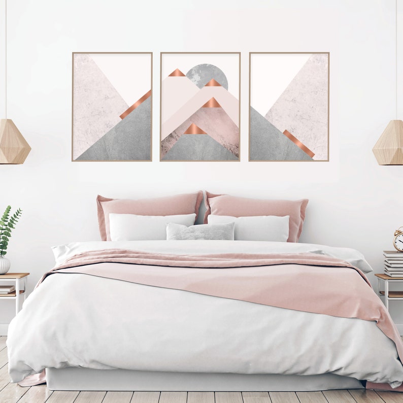 Blush pink wall art triptych Set of 3 downloadable prints Etsy