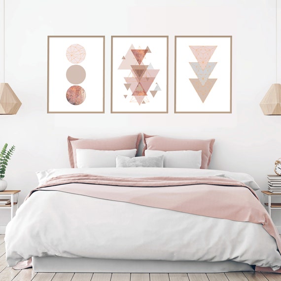 Blush Pink Beige And Rose Gold Set Of 3 Geometric Printables Etsy