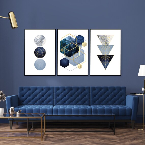 Download of Gold Printable Posters Set Downloadable Geometric Decor Art A1 Art Digital - Download Navy Etsy Wall Blue Prints 3 Minimalist Instant