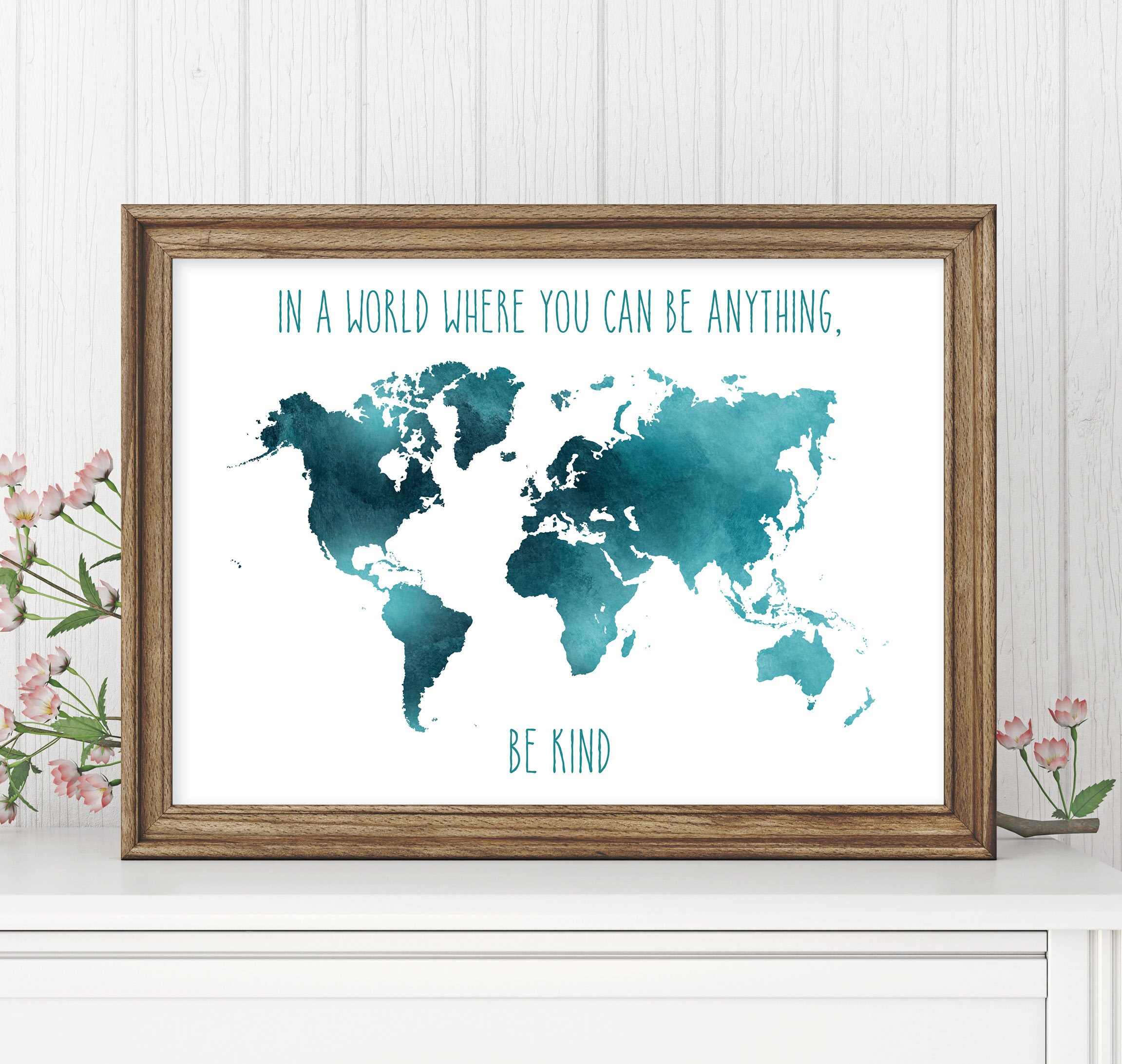 Printable Map Art Downloadable World Map Map of World Teal - Etsy Australia