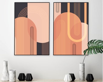 Printable set of 2 matching Mid Century posters, Digital download modern arches prints, Living room art, Elegant artwork downloadable