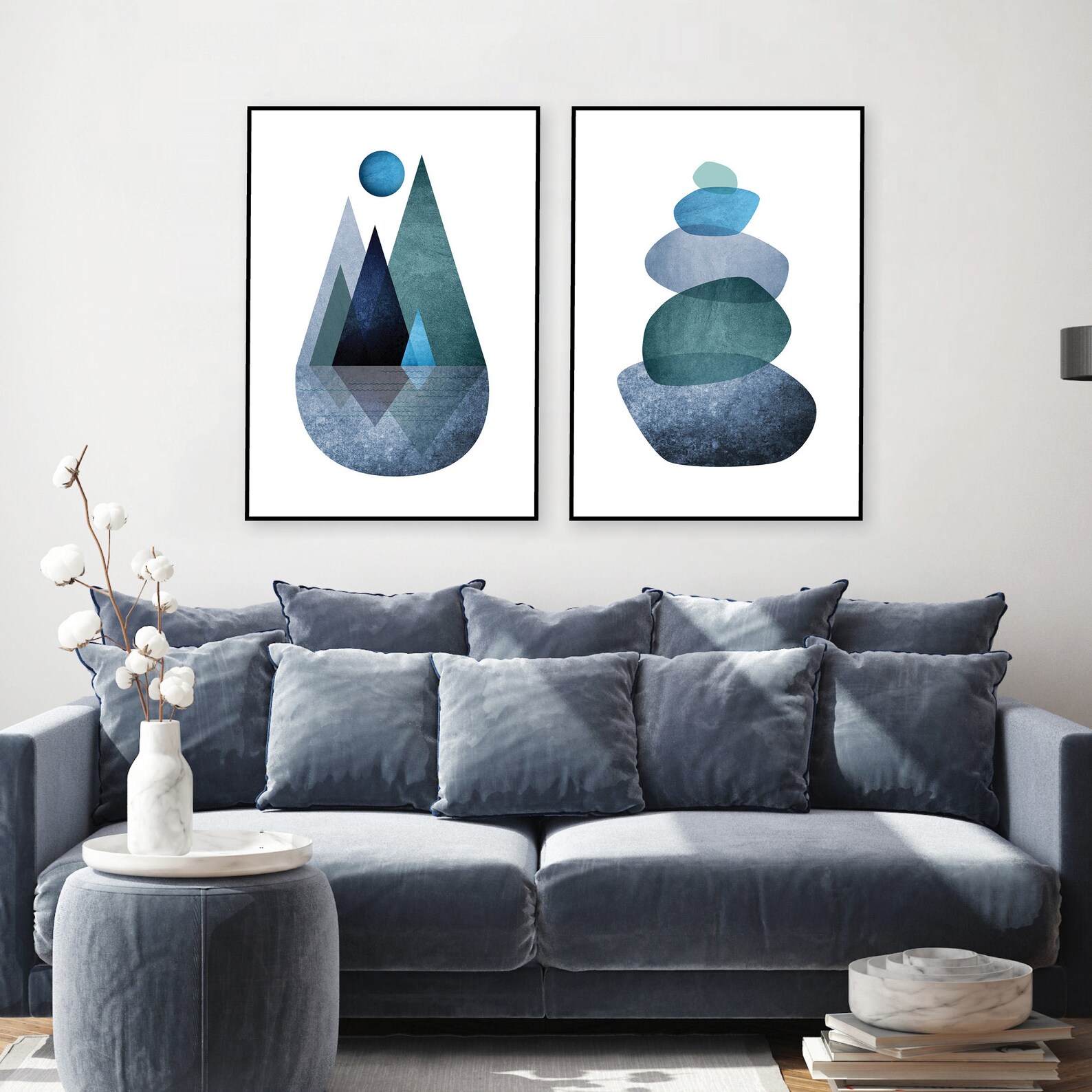 Navy Blue and Teal Set of 2 Downloadable Prints Digital Wall - Etsy