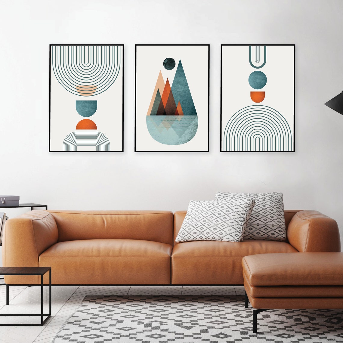 Printable Burnt Orange Teal Wall Art Art Set of 3 Modern Mid Etsy