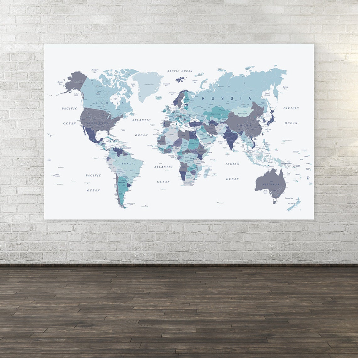 EXTRA LARGE Printable World Map in Blue XL Downloadable Map | Etsy