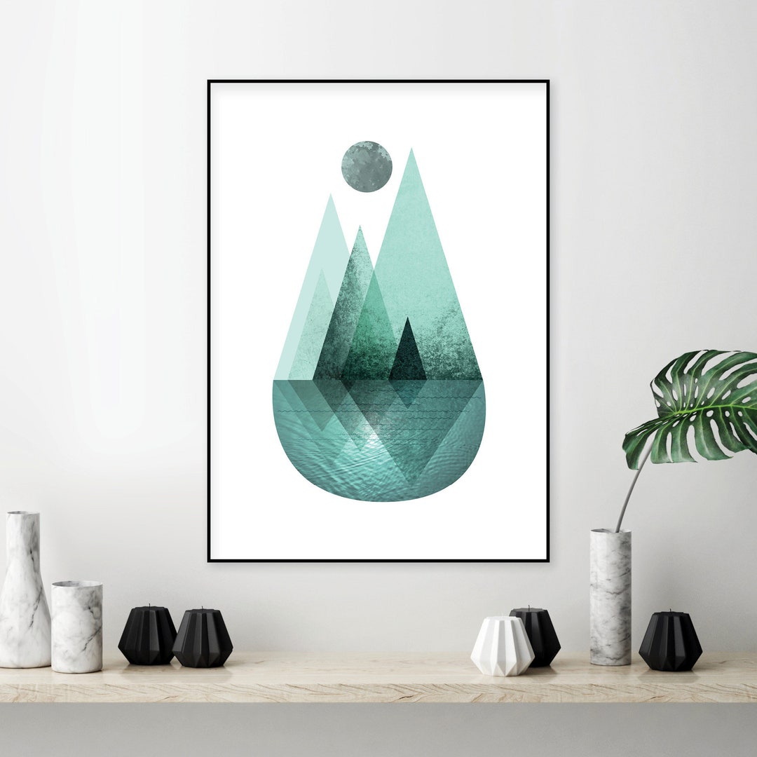 Downloadable Scandinavian Mountain Print in Teal Printable - Etsy