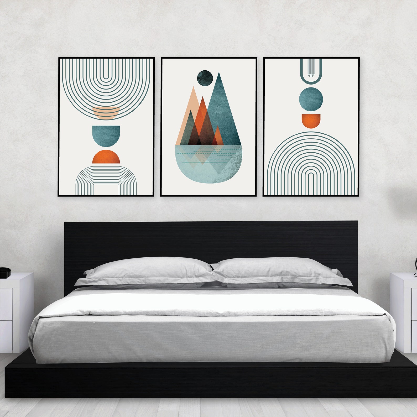 Printable Burnt Orange Teal Wall Art Art Set of 3 Modern Mid Etsy