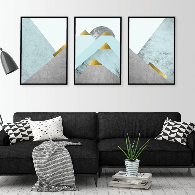 Printable Art Set Downloadable Prints Teal Gold Wall Art Etsy