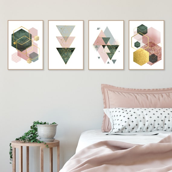 Pink grey and on sale green bedroom