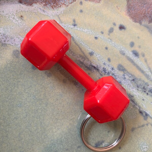 Dumbbell Keyring - Chunky 3D printed in red - 3D printed keyring - 3D dumbbell - fitness keyring