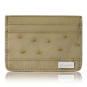 D'Monti Beige Nestier - Cartera Tarjetero Billetera Delgada en Piel de Avestruz para Hombre y Mujer Unisex Coleccion de Francia Lujo