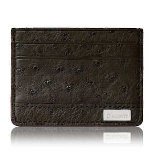 D'Monti Cafe Oscura - Cartera Tarjetero Billetera Delgada en Piel de Avestruz para Hombre y Mujer Unisex Coleccion de Francia Lujo