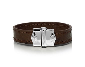 D'Monti Paris Brown Mothers Day Gift Ideas - France Custom Luxury Exotic Real Ostrich Leather Mens Womens Unisex Single Cuff Bracelet