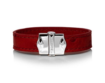 D'Monti D'Amour Red Mothers Day Gift Ideas - France Luxury Exotic Genuine Real Ostrich Leather Mens Womens Unisex Single Cuff Bracelet