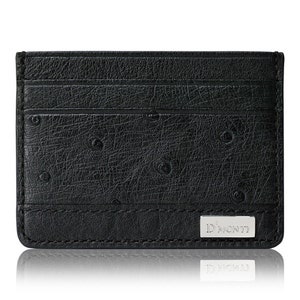 D'Monti Nero Negra - Cartera Tarjetero Billetera Delgada en Piel de Avestruz para Hombre y Mujer Unisex Coleccion de Francia Lujo