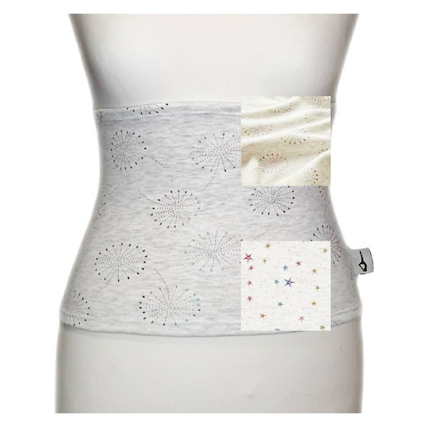 Fleece Back Warmer Haramaki for Aerialists / Dancers / Stretching / Alpine Fleece Light Gray with Glitter Stars / Dandelions