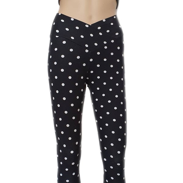 Leggings en coton en forme de V motif à pois style Pin Up