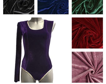 Stretch Velvet Leotard/Bodysuit Princes Cut in Various Colors for Adults