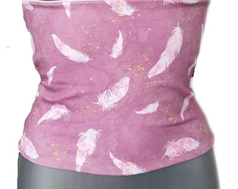 Back Warmer Haramaki Double Sided Pink with Feathers Print for Yoga / Dance / Acrobatics / Pole Dance to keep your back and stomach warm
