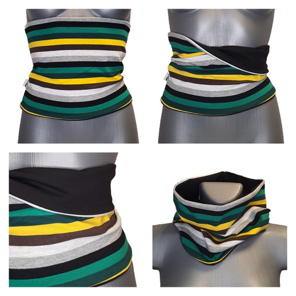 Back Warmer Haramaki Double Sided with White, Green, Yellow, Black, Gray Strips for Yoga, Dance, Acrobatics to keep your back warm