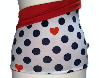 Back Warmer Haramaki Double Sided Polka Dots and Hearts for Yoga / Dance / Acrobatics / Pole Dance to Keep your Back and Stomach Warm
