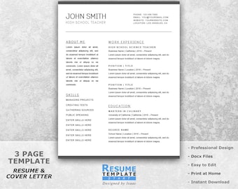 Chef Resume Template Word Curriculum Vitae Template Word Etsy