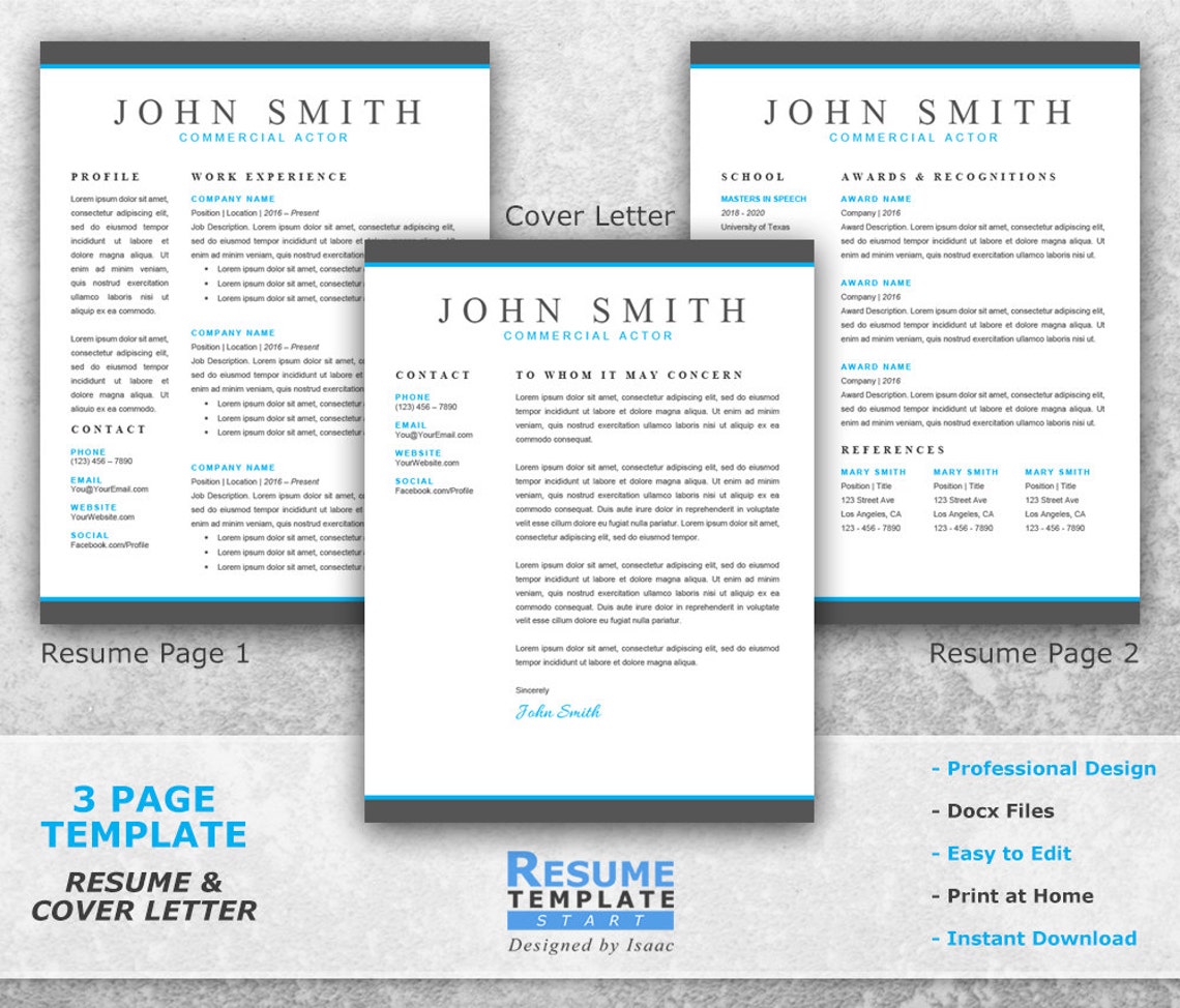 actor-resume-template-word-plantilla-de-cv-profesional-para-etsy