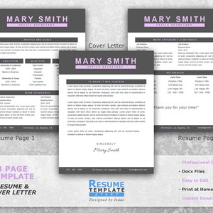 Modern Resume Template Word Professional Resume Template for | Etsy