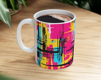 Street Art Kaffeetasse, Zeitgenössische Kunst Kaffeetasse, Bunte Pop Art Tasse, Moderne künstlerische Tasse, Trendige Tasse, Künstlerische Wohnkultur, Geschenkidee