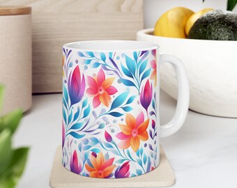 Florale Kaffeetasse, Blumen Design Tasse, Botanische Design Tasse, Elegante Teetasse, Boho Chic Kaffeetasse, Geschenkidee, Geschenk für sie, Flower Power