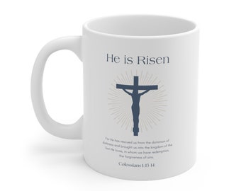 He Is Risen Coffee Mug, Easter mug, Religious gift, Christian coffee cup, Resurrection coffee mug, Faith-based gift, God is Great, Gift Idea