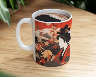 Kiyomasu Torii beeinflusste Kaffeetasse, japanische Kunst-Kaffeetasse, Ukiyo-e-Stil, traditionelle japanische Kunstwerke, japanische Motivtasse, Geschenkidee
