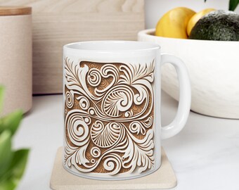 Sgraffito Coffee Mug, Intricate Pattern, Art Lover Gift