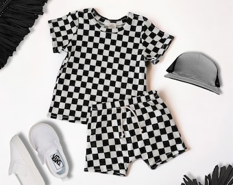 Kids Checkered outfit, baby shorts, toddler boy shorts, kids shorts, checkered outfit, checkered tshirt