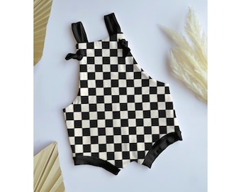 Checkered print tied overall shorties, girls overall shorts, baby overall shorts, toddler overall shorts, tied overall shorts, overalls
