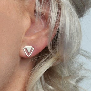 Triangle Stud Earrings - Silver Stud Earrings - Geometric Stud Earrings - Silver Triangle post earrings - Double Triangle Earrings