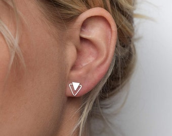 Triangle Stud Earrings - Silver Stud Earrings - Geometric Stud Earrings - Silver Triangle post earrings - Double Triangle Earrings