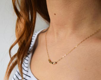 Solid Gold Necklace - Gold Nugget Necklace - Layering Necklace - Thin Gold Chain  - Delicate Necklace - Gold Barrel Necklace