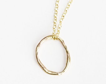 Solid Gold Open Oval Necklace - Molten Oval Necklace - Open Oval Pendant