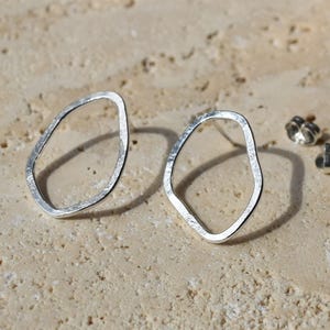 Open Oval Earrings - Mismatched Earrings - misshaped Shaped Stud Earrings - Hoop Earrings - Silver Stud Earring