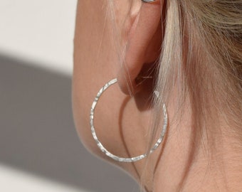 Medium Silver Hoop Earrings - Silver Hoops - Recycled Sterling Silver 925 - Simple Minimalist Hoop Earrings - Hammered Finish